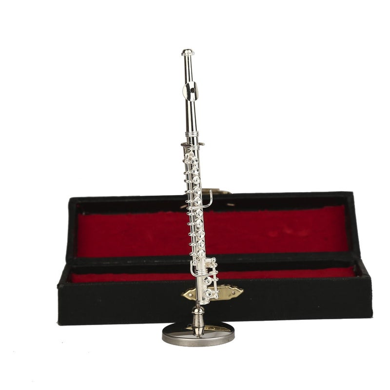 Dselvgvu Miniature Flute with Stand and Case Brass Mini Musical Instrument Flute Replica Collectible Figurines Dollhouse Accessories Model Home Decoration Display Ornament (Silver, 4.29") - Image 5